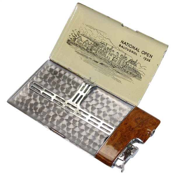 1936 US Open at Baltusrol Players Gift Cigarette Case and Lighter In One-Depiction of Clubhouse