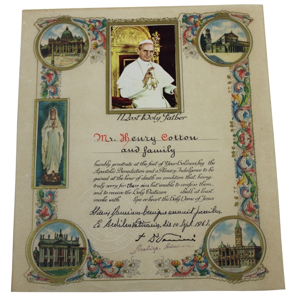 Henry Cotton's 1963 Papal Blessing to Cotton Family from Pope Paul VI