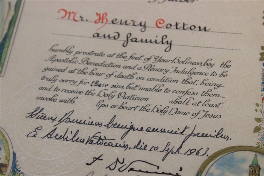 Henry Cotton's 1963 Papal Blessing to Cotton Family from Pope Paul VI