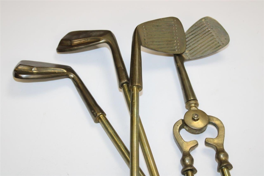 Vintage Golf Themed Club Fireplace Poker Stick Set with Brush in Stand