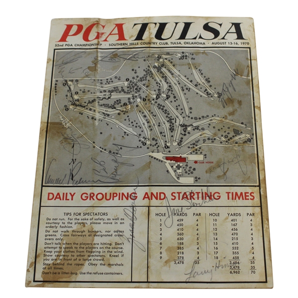Arnie, Nicklaus, Player, Snead & Others Signed 1970 PGA Championship Pairing Sheet JSA ALOA