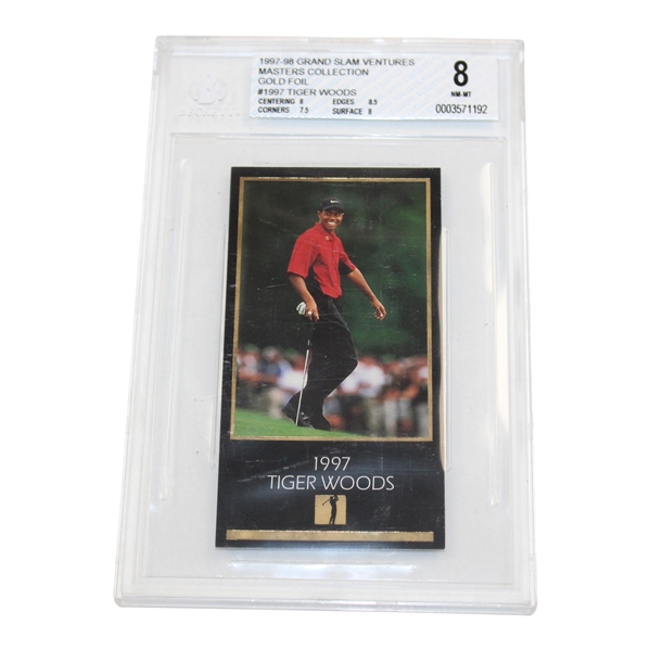 Tiger Woods 1997-98 Grand Slam Ventures Masters Collection Gold Foil 8 NM-MT Card BGS0003571192