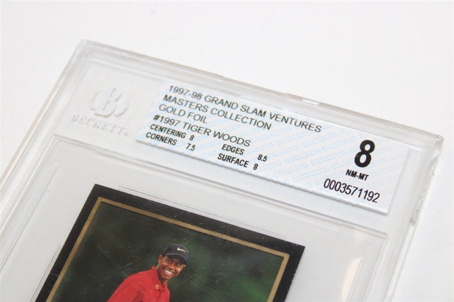 Tiger Woods 1997-98 Grand Slam Ventures Masters Collection Gold Foil 8 NM-MT Card BGS0003571192