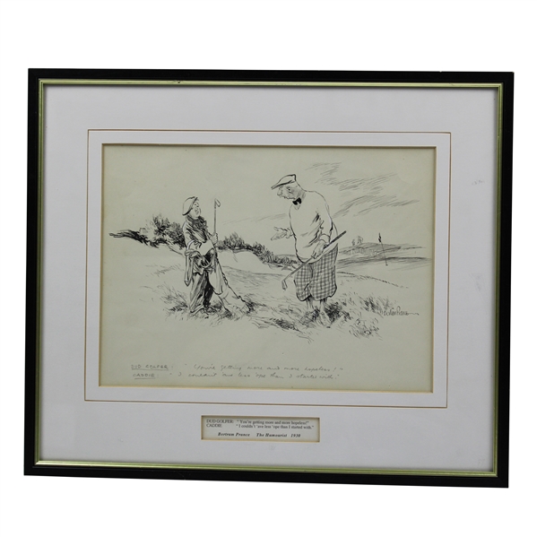 Original The Humourist 1930 Ink Drawing of Dud Golfer & Caddie by Bertram Prance