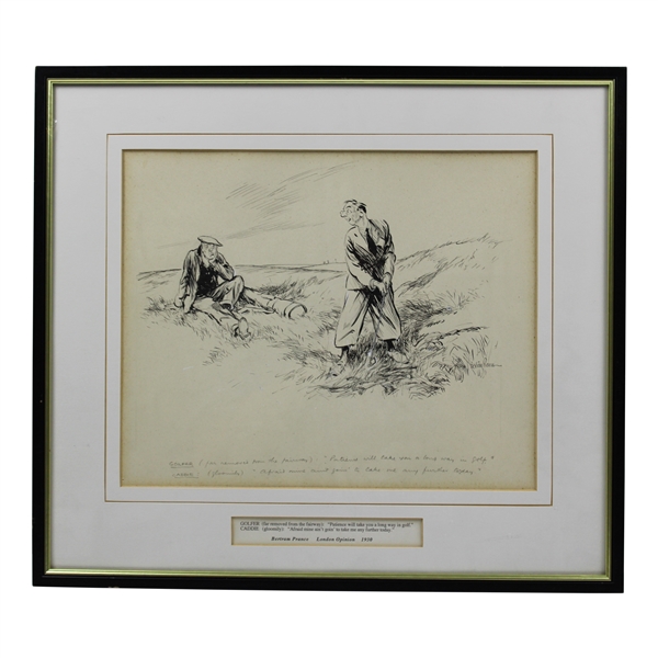 Original London Opinion 1930 Ink Drawing of Golfer & Caddie by Bertram Prance