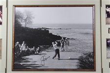 Jack Nicklaus Signed Tee-Off B&W Photo w/Facsimile Masters Badges & Photos Display JSA ALOA