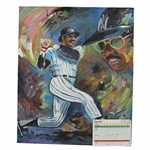 Reggie Jackson Signed Scorecard with Original Oil on Canvas Painting JSA ALOA