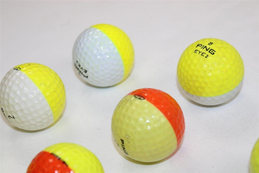 Ten (10) PING Two-Tone Colored Golf Balls - Yellow/White/Orange