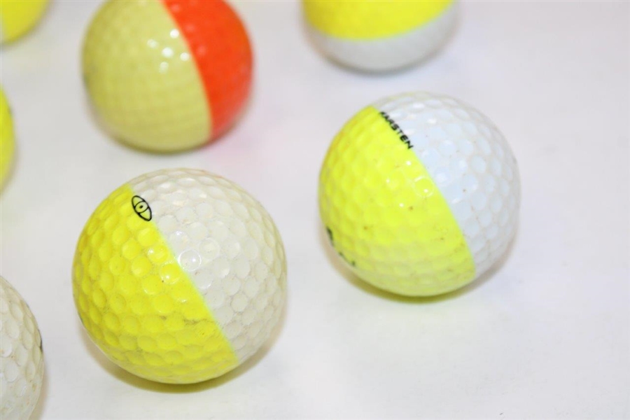 Ten (10) PING Two-Tone Colored Golf Balls - Yellow/White/Orange