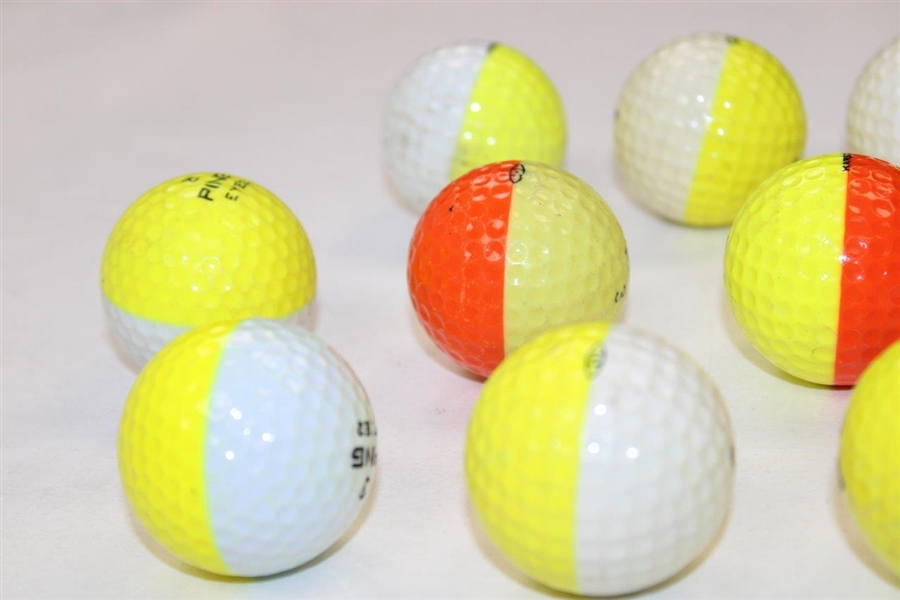 Ten (10) PING Two-Tone Colored Golf Balls - Yellow/White/Orange