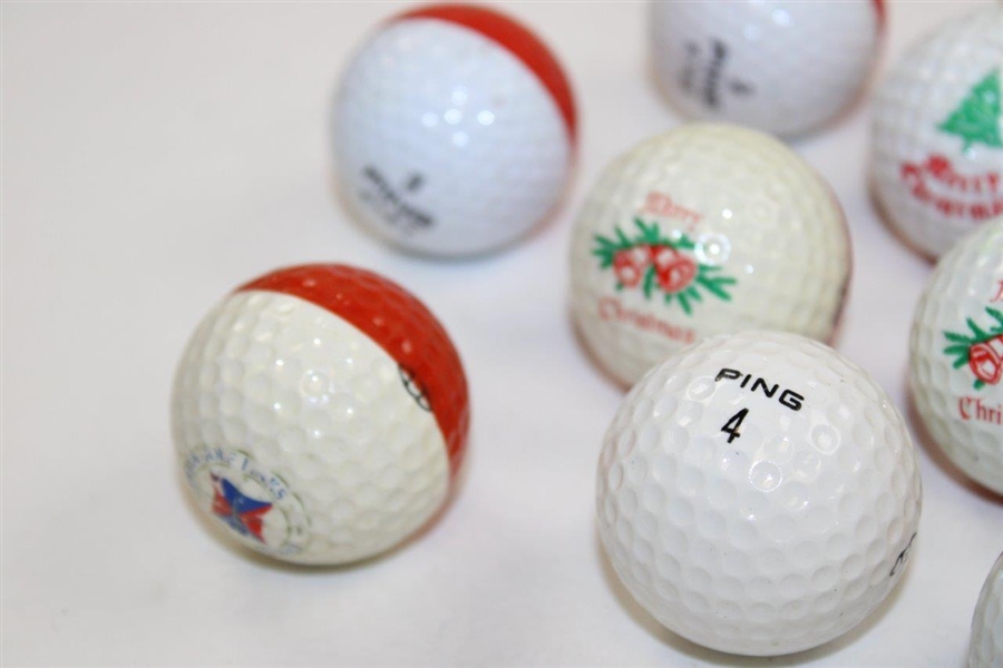 Eleven (11) PING Two-Tone Colored Golf Balls - Red/White/Orange/Purple