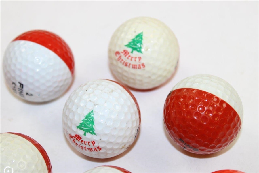 Eleven (11) PING Two-Tone Colored Golf Balls - Red/White/Orange/Purple