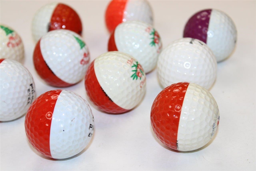 Eleven (11) PING Two-Tone Colored Golf Balls - Red/White/Orange/Purple