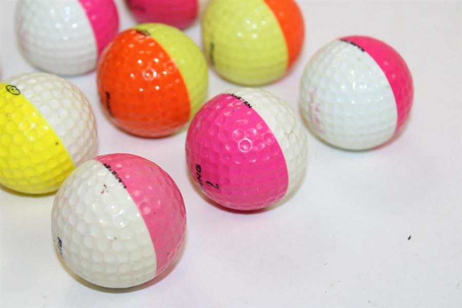 Ten (10) PING Two-Tone Colored Golf Balls - Pink/White/Yellow/Orange