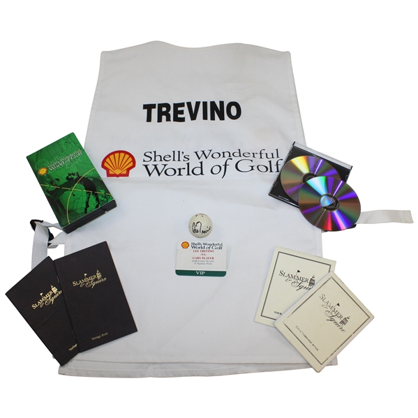 Lee Trevino vs Gary Player 1998 Shells WoG Match Bib, Badge, Yardage Book, Signed Ball & Videos from Caddy Ralph Hackett