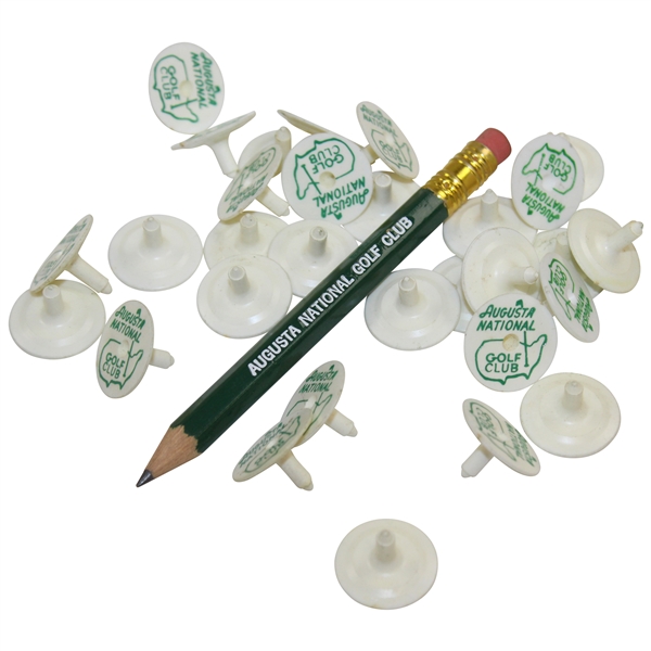 Thirty (30) Augusta National Golf Club 1980s Ball Markers with Club Pencil - Ralph Hackett Collection