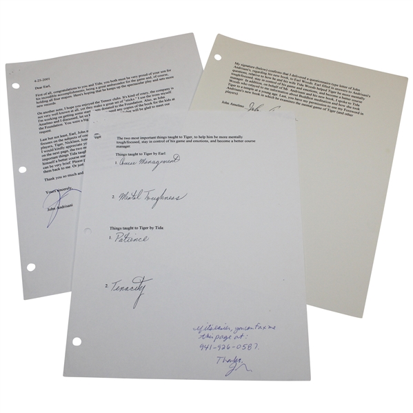 Tiger Woods Father Earl Woods Hand-written Answers to Inquiries for Book