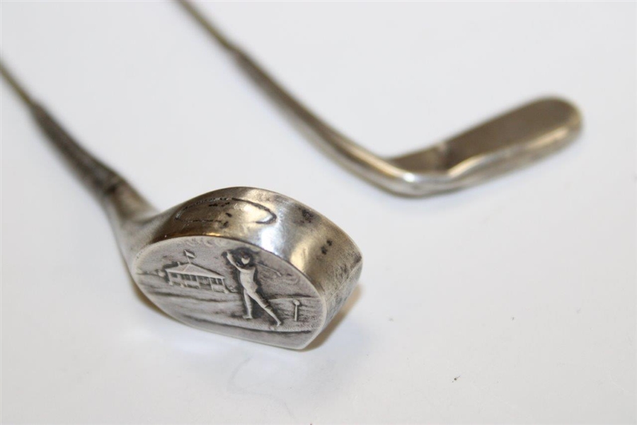 Two (2) Classic Sterling Silver Golf Club Themed Pins