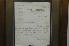 Harry Vardon Signed 1936 Letter on 'H. Vardon Golf Club & Ball Maker' Letterhead - Framed JSA ALOA