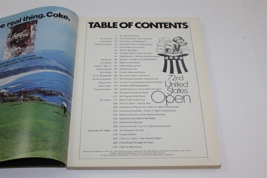 1972 US Open at Pebble Beach Golf Club Official Program - Jack Nicklaus Winner