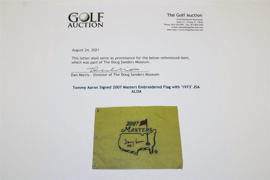 Tommy Aaron Signed 2007 Masters Embroidered Flag with '1973' JSA ALOA