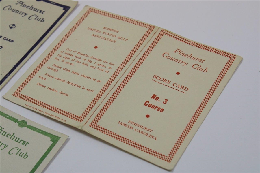 Vintage Pinehurst Country Club Course No. 1, No. 2, & No. 3 Official Scorecards