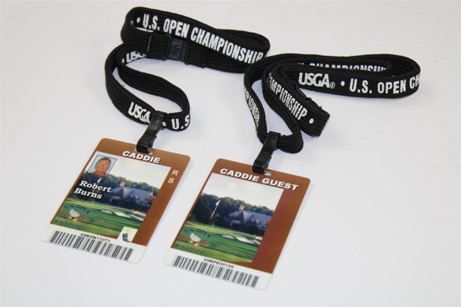 Two (2) 2006 US Open at Winged Foot Bob Burns Caddy Badge & Caddy Guest Badge - Bob Burns Collection