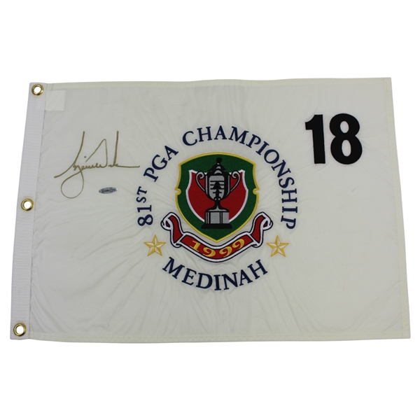 Tiger Woods Signed 1999 PGA at Medinah Embroidered Flag UDA #SHO86725