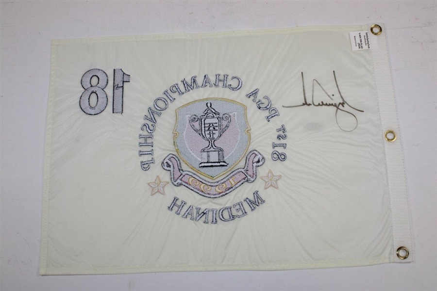 Tiger Woods Signed 1999 PGA at Medinah Embroidered Flag UDA #SHO86725