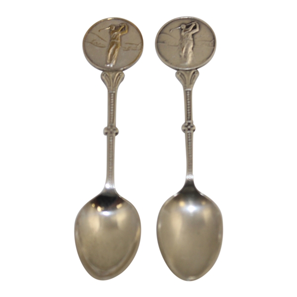 Pair of Post Swing Male Golfer Themed Spoons - Made in England