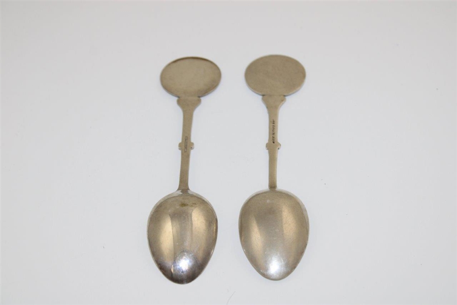 Pair of Post Swing Male Golfer Themed Spoons - Made in England