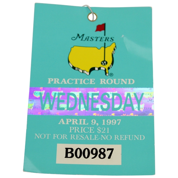 1997 Masters Tournament Wednesday Ticket #B00987 - Tiger Woods' First Masters Win