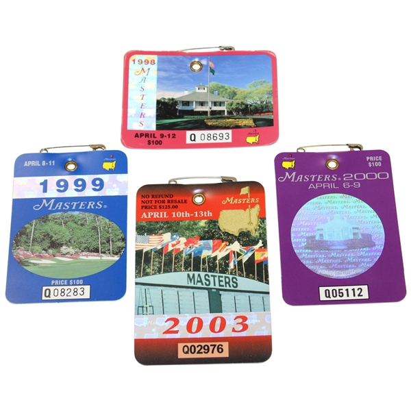 1998, 1999, 2000 & 2003 Masters Tournament SERIES Badges - OMeara, Olazabal, Singh & Weir