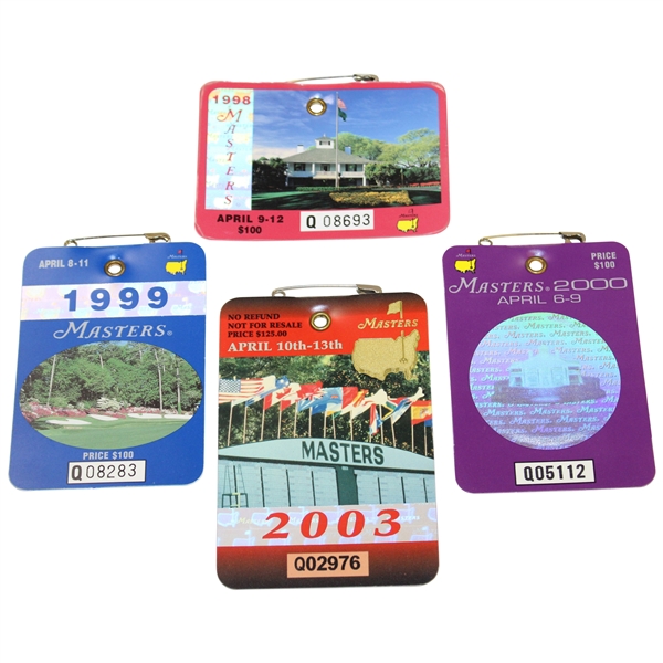 1998, 1999, 2000 & 2003 Masters Tournament SERIES Badges - O'Meara, Olazabal, Singh & Weir