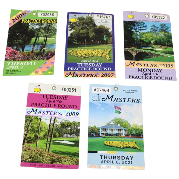 2006, 2007, 2008, 2009 & 2021 Masters Tournament Tickets