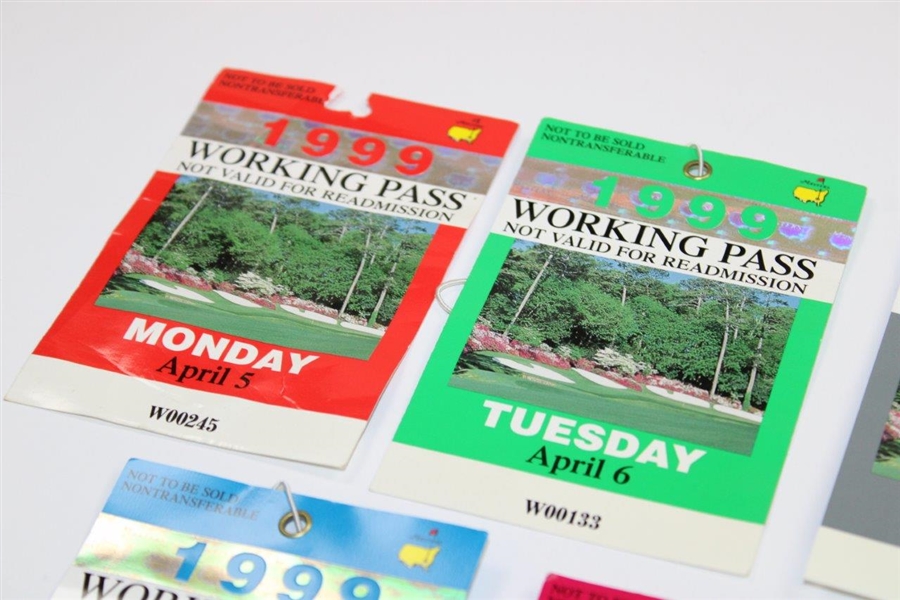 1999 Masters Tournament Working Pass Tickets - Mon & Tues, Friday-Sunday