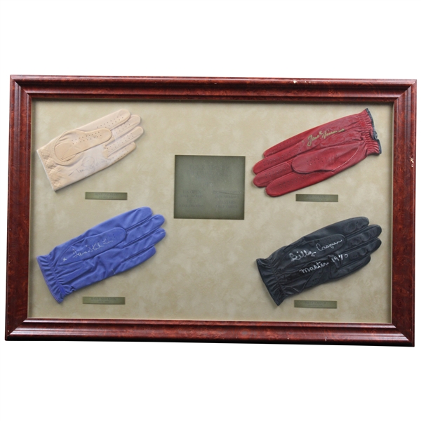 Nicklaus, Casper, Jacklin & Stockton Signed Golf Gloves Display 1970 Major Champs - Framed JSA ALOA