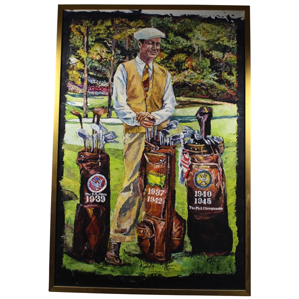 Large Byron Nelson Canvas Print with Major Championships Listed On Bags - Framed