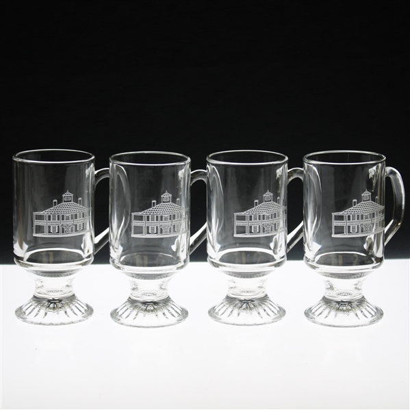 Four (4) Augusta National Golf Club Clubhouse Glass Pedestal Coffee Mugs