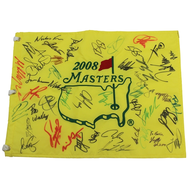 Six (6) Champs Signed 2008 Masters Tournament Embroidered Flag with Field JSA ALOA