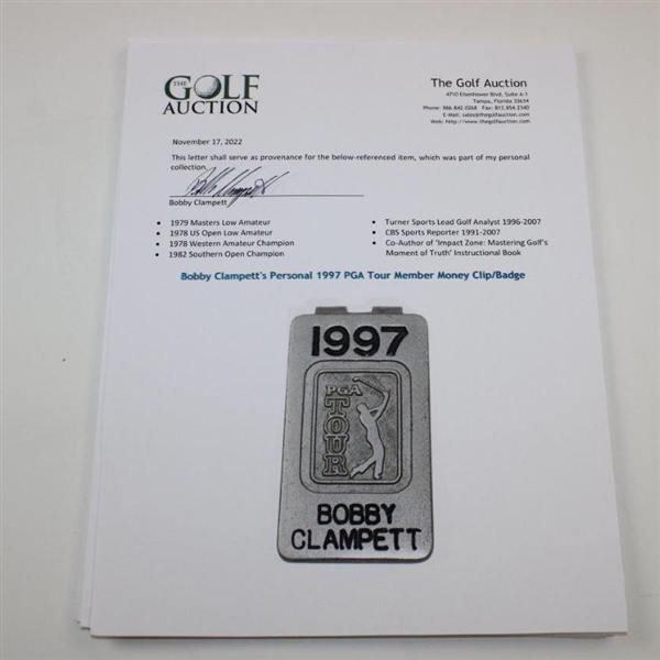 Bobby Clampett's Personal 1997 PGA Tour Member Money Clip/Badge