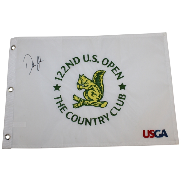 Dustin Johnson Signed 2022 US Open at The Country Club Embroidered Flag JSA ALOA