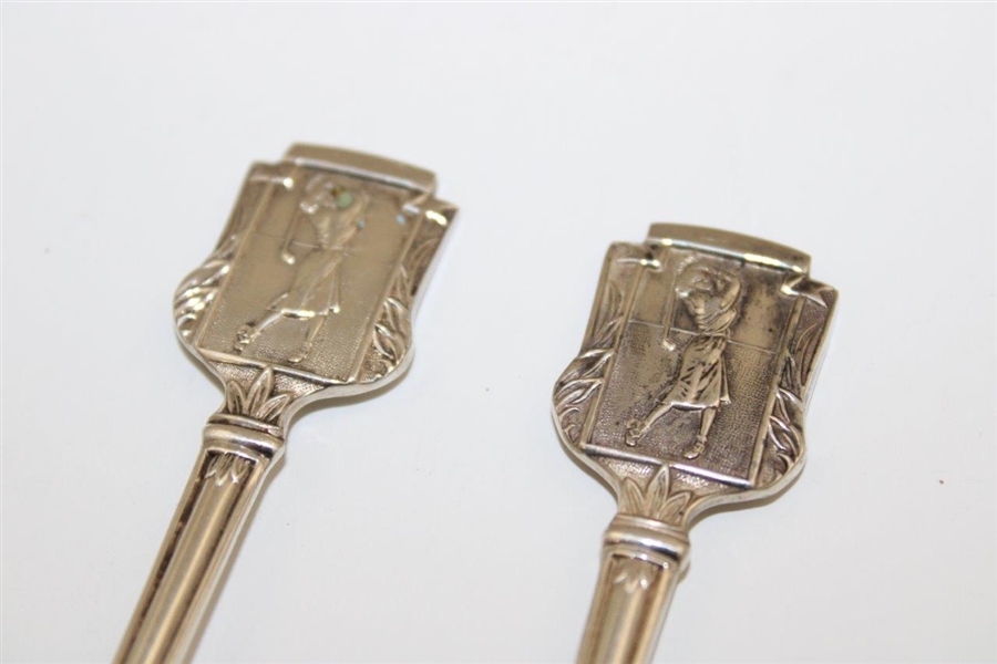 Pair of Post Swing Female Golfer Themed Spoons - Made in England