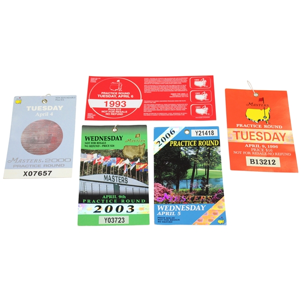 1993, 1996, 2000, 2003 & 2006 Masters Tournament Tickets