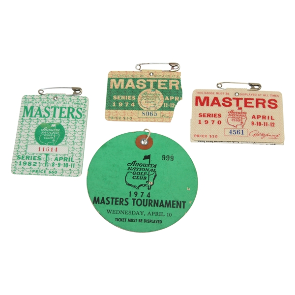 Masters Tickets & SERIES Various Condition Badges - 1970 Badge, 1974 (Badge & Ticket) & 1982 Badge