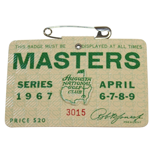 1967 Masters Tournament SERIES Badge #3015 - Gay Brewer Winner
