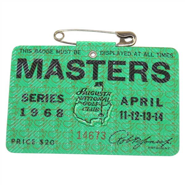 1968 Masters Tournament SERIES Badge #14673 - Bob Goalby Winner