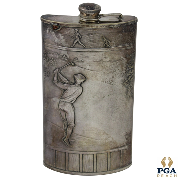 Classic Post-Swing Golfer Scene Themed Flask 