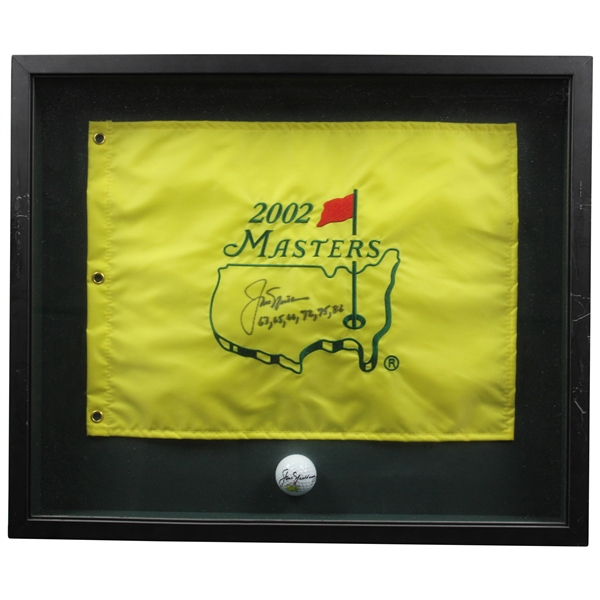 Jack Nicklaus Signed 2002 Masters Flag w/Years Won & Signed Ball - Framed
