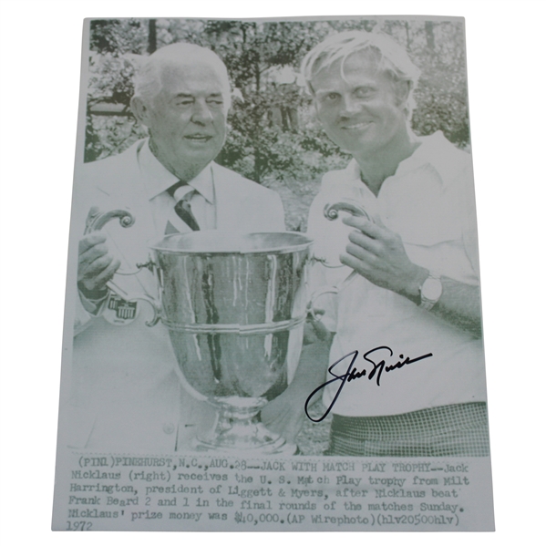 Jack Nicklaus Signed 1972 Liggett & Myers US Match Play Pinehurst Photo JSA ALOA